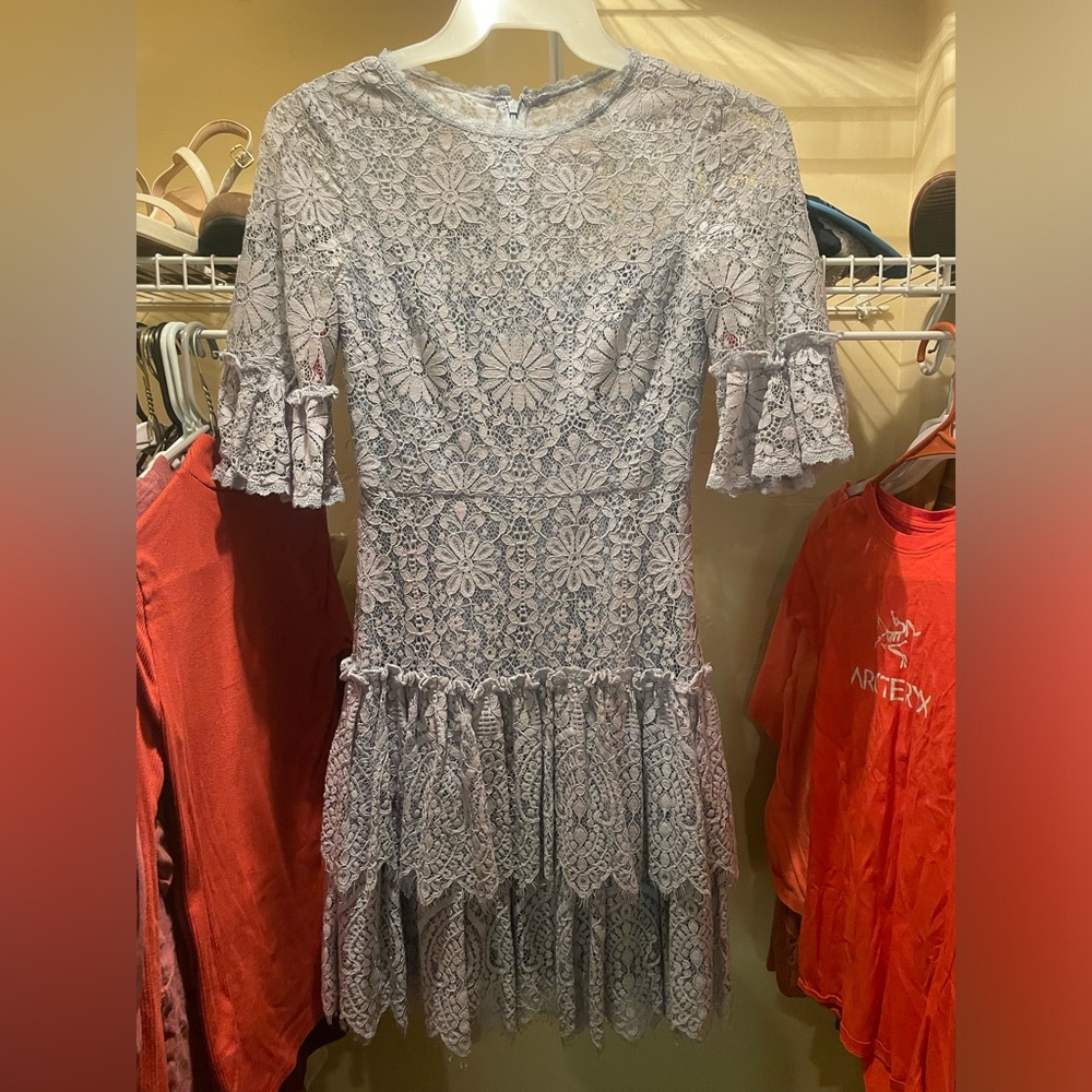 Anthropologie Monique Lhuillier Lace Cocktail Dress Blue Mist Women's 2